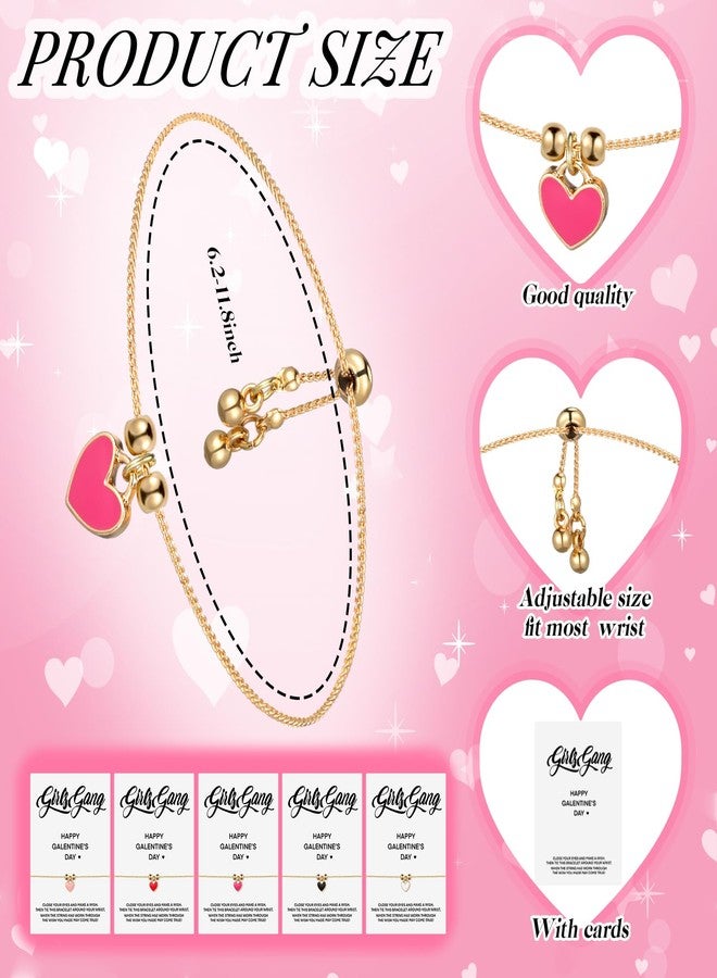 Ferreve 5 Pack Galentines Day Gifts Bulk Heart Friendship Bracelets Adjustable Valentines Day Gifts Party Favors for Friends Women (Exquisite Style) - Image 2